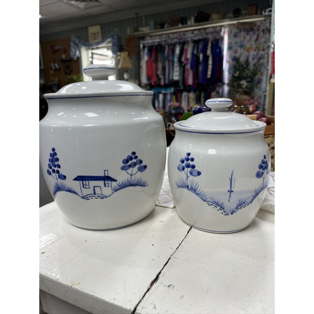 White Hand Painted Cookie Jar Made In Portugal￼